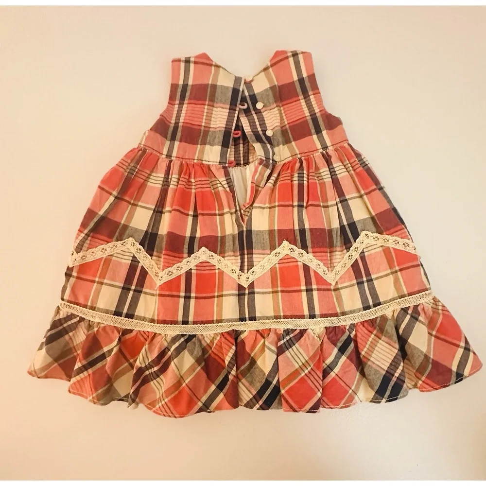 Ralph Lauren Girls 12M Plaid Fit & Flare Square Neck Lace Dress